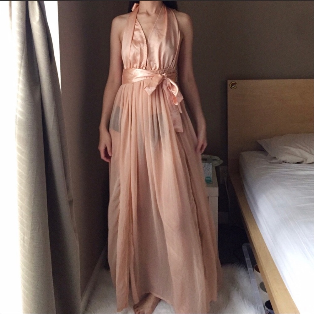 NWT Asos petal pink semi sheer halter maxi dress